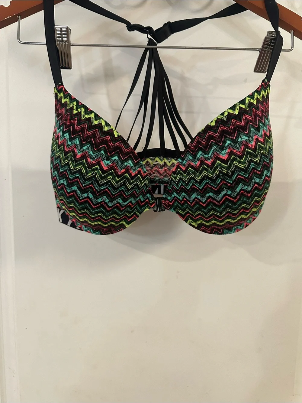 PINK Victoria's Secret Neon Chevron Strappy Push-Up Bra